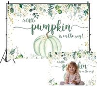 SDOTPMT 3.6x3m Un piccolo zucca è sulla strada sfondo verde chiaro zucca bianca rosa verde foglia oro scintilla accenti fotografia sfondo per il primo compleanno scatta dolce atmosfera festiva