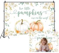 SDOTPMT 3x2.2m Due piccole zucche sono sulla strada sfondo bianco pesca rose oro lucido accenti foglie verdi sfondo fotografico per il compleanno del bambino dolce decorazione festiva