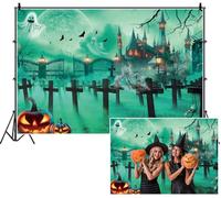 SDOTPMT 3x2.2m Spooky Halloween Cimitero sfondo Castello infestato Luna piena fantasmi pipistrelli Jack - o '- Lanterne Tombstones in Cemetery Foggy Fotografia sfondo per eventi Horro