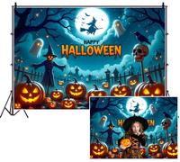 SDOTPMT 3x2m Happy Halloween sfondo Luna piena strega Volando su spaventolo spaventolo fantasmi spaventolo Jack - o '- lanterne sfondo fotografico per vibrante celebrare decorazione del festival