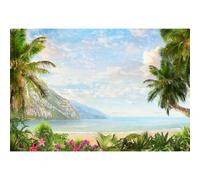 SDOTPMT 3x2m Tropical Spiaggia Sfondo Palm Trees Blue Sea Sky Sunshine Clouds Flower Photography Background Wedding Travel Summer Partito Decor Baby Birthday Girls Portrait Photo Studio Atrezzo