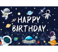 SDOTPMT 5x3ft Buon compleanno Polyester Backdrop Astronaut Planets Outer Space Backgrounds Universo Starry Sky Backgrounds per Bambini Compleanno Party Decor Baby Shower Props