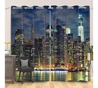 SDOTPMT 66x160cm New York Skyline Tenda della finestra Costruzione Urbano Città Grattacieli Tende per finestre Metropoli Notte Scenario Tende opache Camera da letto Tende Oscuramento, 2 Pannelli