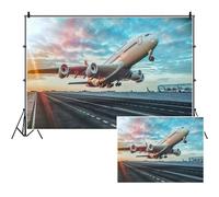 SDOTPMT 7x5ft Backdrop poliestere aeroportuale Sfondo festa compleanno festa Aereo Take Off Runway Sunny Blue Sky Plane Fly Boys Room Wallpaper Photo Studio Props