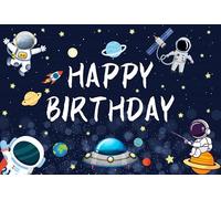 SDOTPMT 7x5ft Buon compleanno Polyester Backdrop Astronaut Planets Outer Space Backgrounds Universo Starry Sky Backgrounds per Bambini Compleanno Party Decor Baby Shower Props