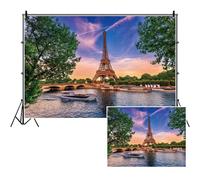 SDOTPMT 7x5ft Il fondo in poliestere della Torre Eiffel Paesaggio urbano La Senna Sunshine Bridge Lago Outdoor Vacanza Tema Sfondo Viaggio di nozze Wedding Decor Studio Prop
