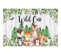 SDOTPMT 7x5ft Sfondo di poliestere Wild One Animals Safari Animali Rustico Bordo Legno Acquerello Foglie Palma Gold Dots Sfondo Bianco per Baby Shower Compleanno Party Decor