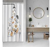 SDOTPMT 90x180cm Divertente Animale Tenda Da Doccia Carino Cartoon Gatti Cani Bianco Bagno Campagna Fattoria Vasca Da Bagno per Ragazzi Ragazze Decor Con Ganci