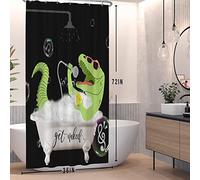 SDOTPMT 90x180cm Ottenere nuda tenda doccia Divertente dinosauro verde doccia in vasca bagno Tenda bagno Tenda della vasca bagno di sfondo nero fumetto per la decorazione del bagno bambini con ganci