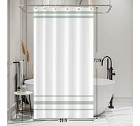 SDOTPMT 90x180cm Tenda da Doccia Verde e Bianca Moderna Classica a Strisce per Bagno, Countryside Farmhouse Minimalismo con Ganci