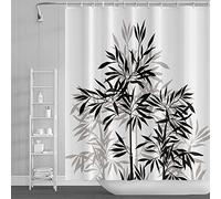 SDOTPMT 90x183cm Bambù Silhouette Tenda da doccia Bambù Foglie Schizzo Bianco Tenda da bagno Classico Pittura a china Tenda da vasca per bambini Bagno Poliestere Impermeabile con ganci