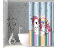 SDOTPMT 90x183cm Carina cartone animato Unicorno Tenda da doccia Arcobaleno Fantasia Bambino Animale Tenda da bagno Stella Colorato strisce Tenda da doccia Impermeabile per Bagno con ganci