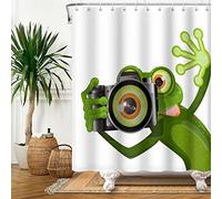 SDOTPMT 90x183cm Carino Buffo Rana Tenda da Doccia - Fotografo Rana Maggiore Occhio Fare una Foto - Bagno Animale Bianco per Bambini - Poliestere Impermeabile con Ganci