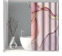 SDOTPMT 90x183cm Marmo Tenda da doccia Misto Rosa Porpora Lusso D'oro Polvere Tenda da bagno Astratto Turbinio liscio Tenda da vasca per Bagno Decoro Tessuto Poliestere Impermeabile con ganci