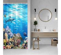 SDOTPMT 90x183cm Under The Sea Tenda da doccia Multicolore Corallo Reef Pesci Balene Tartarughe Tema Animali Subacquei Tenda per vasca da bagno per bambini Decor Bagno Impermeabile con Ganci