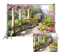 SDOTPMT 9x6ft Primavera Bellissimo giardino in poliestere Backdrop Vintage Garden Architecture Pillars Blooming Flowers Background Outdoor Wedding Photo Studio Props Sfondo