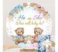 SDOTPMT Diameter 200cm Lui o lei Che cosa sarà il bambino Rotondo Backdrop Cover Colorato Floreale Oro Glitter Palm Circle Fotografia Sfondo per Genere Reveal Party Decor Baby Doccia Forniture