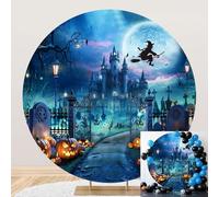 SDOTPMT Diameter 3ft Halloween intorno sfondo incantato copertina con strega, Jack - o '- Lanterne Moonlit cielo cimitero castello ideale per la celebrazione di Halloween decorazione