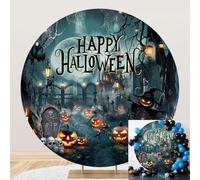 SDOTPMT Diameter 4ft Spooky "Happy Halloween" sfondo rotondo copertina con cimitero infestato castello, Jack - o '- Lanterne fotografia sfondo Halloween celebrazione decorazione