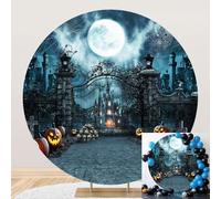 SDOTPMT Diameter 5ft Mystic Halloween tondo sfondo copertura con Jack - o '- Lanterne, teschi e Moonlit cielo castello porta fotografia sfondo Halloween Spooky Decor