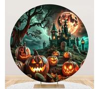 SDOTPMT Diameter 6.5ft Incantezzato Halloween Zucca Castello sfondo rotondo copertura con Jack - o '- Lanterne, Luna illuminato cielo infestato Castello per decorazione Festa celebrazione