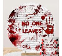 SDOTPMT Diameter 7.2ft Horror Blood Splattered Round Background Cover "NO ONE LEVES" con Matton Wall Red Handprint Design Fotografia Sfondo Halloween Horror Decor Foto Studio Props