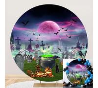 SDOTPMT Diameter 7.5ft Fantasy Halloween cimitero rotondo sfondo copertura con luna rosa, Jack - o '- lanterne Spooky strega caldaio, fotografia sfondo festival celebrazione decorazione