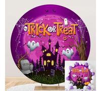 SDOTPMT Diameter 7.5ft "Trick or Treat" copertina di sfondo rotondo di Halloween con casa infestata, zucche cimitero fantasmi fotografia rosa sfondo festival celebrazione decorazione