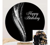 SDOTPMT Diametro 2m Nero Argento Bokeh Compleanno Sfondo rotondo Paillettes argento scintillanti Sfondo ad arco Puntini d'argento Decorazioni Nozze Bambini Bambini Adulti Festa di compleanno