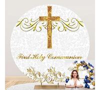 SDOTPMT Diametro 2m Primo Santo Comunione Rotondo Sfondo Bambini Battesimo 1° compleanno Festa Sfondo per Fotografia Oro Benedire Oro Attraverso Baby doccia Ragazzo Ritratto Fotografie