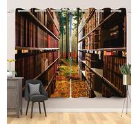 SDOTPMT retrò Biblioteca Libreria Tenda della finestra Annata Libreria Occidentale Classico Lavori Bambini Educazione All'aperto Foresta Tende opache per Sala Studio 53x160cm, 2 Pannelli