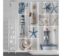 SDOTPMT Tenda da Doccia Oceano Spiaggia - Tema Nautico Marino Con Stelle Marine e Conchiglie - Mondo Mare Con Bottiglia Alla Deriva - Per Bagno 180x213cm Con Ganci