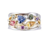Sdouefos 925 Sterling Silver Bella Intarsiato Colore Geometrico Modello Donna Anello Cubic Zirconia Cz Anello Matrimonio Fidanzamento Cena Gioielli (L1/2)