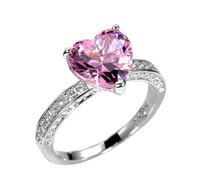 Sdouefos 925 Sterling Silver Pink Heart Women'S Diamond Ring Aaa Cubic Zirconia Cz Ring Eternal Love Engagement Wedding Jewelry Ring