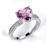 Sdouefos Anello da donna in argento Sterling 925 con cuore rosa con diamanti Aaa Cubic Zirconia Cz Anello Eterno Amore Fidanzamento Gioielli da sposa Anello (S)