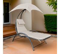 Sdraio Amaca Prendisole con Ombrellone Parasole da Giardino in Poliestere Beige