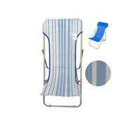 Sdraio Beach Pieghevole In Acciaio E Textilene A Righe Bianco/Blu