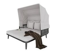 Sdraio da giardino con tenda regolabile per due persone, con cuscino da 10 cm, schienale imbottito, corda intrecciata a mano, resistente ai raggi UV, elegante mobili da terrazza