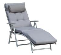 Sdraio da Giardino Pieghevole con Materassino e Cuscino, Schienale con 7 Reclinazioni, 137x63.5x100.5cm, Grigio