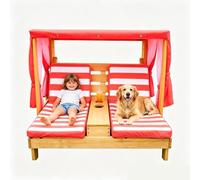 Sdraio Doppia per Bambini con cuscino, Poltrona con Ombrello Prendisole, da Esterno, Giardino, Terrazza, all'Aperto - con Portabicchieri, Resistente alle Intemperie(Pink)