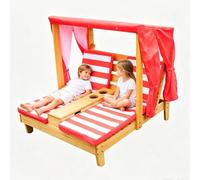 Sdraio Doppia per Bambini con cuscino, Poltrona con Ombrello Prendisole | Per Esterno, Giardino, Terrazza, all'Aria Aperta(Red)