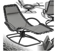 TecTake® lettino prendisole ergonomico da giardino, sedia a sdraio reclinabile, poltrona a dondolo da esterno, lettino relax con poggiatesta, textilene traspirante, terrazzo, balcone - Grigio