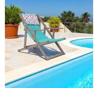 Sdraio mare pieghevole in legno di faggio con tela in polipropilene e cuscino imbottito, reclinabile in 3 posizioni - ideale per giardino, campeggio e piscina - made in italy - MICOS (Turchese)
