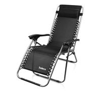 Sdraio Per Giardino, Sedia Pieghevole A Gravità Zero, 165 x 112 x 65 cm, Nero, con cuscino, Textilene, Carico massimo: 100 kg, Materiale: Acciaio