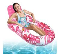 Sdraio per piscina gonfiabile, design a foglia d'acero, materasso ad aria con portabevande per giardino, lago, adolescenti, abbronzatura, interni ed esterni