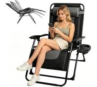 Sdraio pieghevole con cuscino per la schiena monopezzo, sedia a sdraio ergonomica, schienale regolabile, per esterni, fino a 150 kg, sedia da giardino per giardino, piscina, balcone e terrazza (grigio