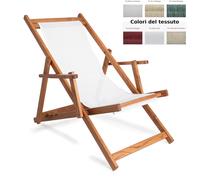 Sdraio reclinabile e chiudibile con braccioli e Telo di Nylon AFRODITE 120x73x94h cm -peso 9,3 kg quattro posizioni Telaio in legno noce e telo in PVC