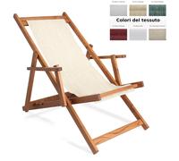 Sdraio reclinabile e chiudibile con braccioli e Telo di Nylon AFRODITE 120x73x94h cm -peso 9,3 kg quattro posizioni in legno di Noce e telo in PVC noce