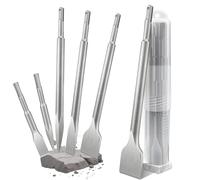 SDS Plus - Set di 6 scalpelli per martello perforatore, 2 scalpelli piatti, 2 scalpelli a punta, 2 scalpelli larghi, per calcestruzzo e muratura, accessori per martello perforatore, blocco