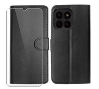SDTEK Custodia Compatible con Honor X6, Pelle Case Libro Portafoglio Magnete Folio Flip Cover Pouch + Protezione Vetro Temperato (Nero)